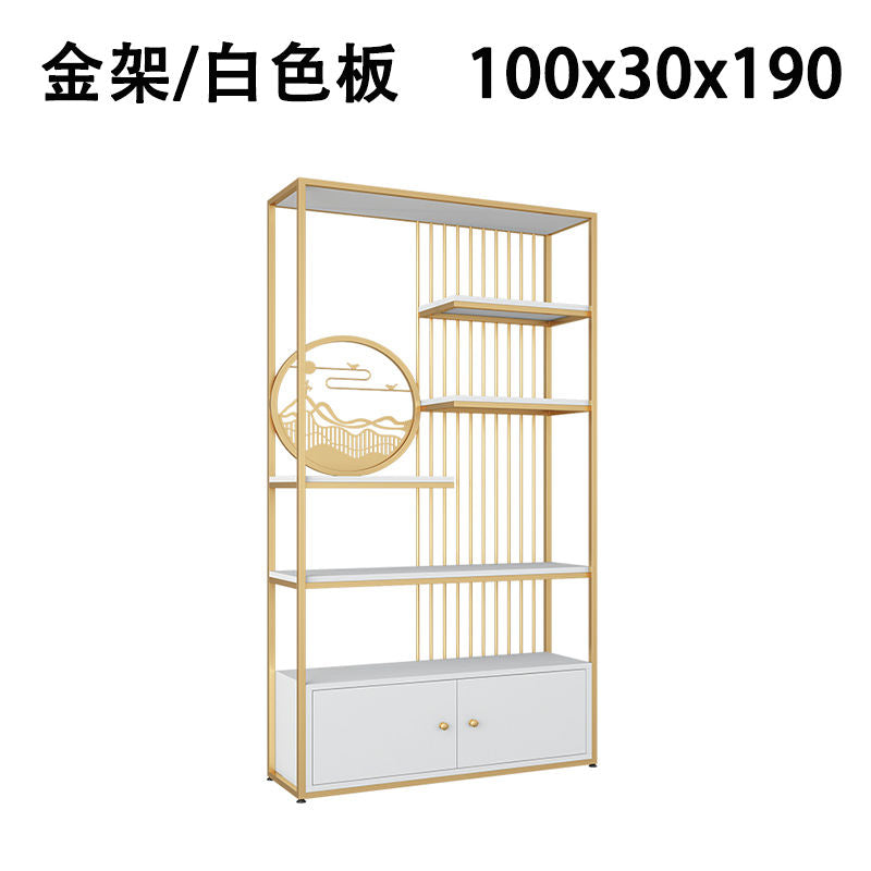 轻奢风客厅置物架落地书本架办公室铁艺博古展示柜玄关架隔断多层