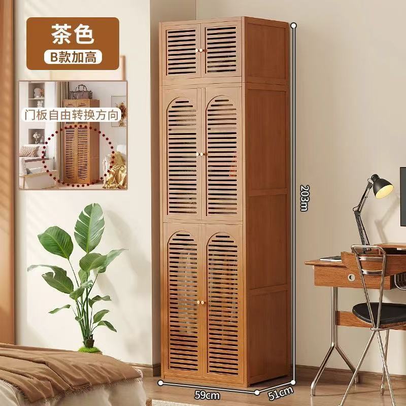 家用卧室小户型靠墙大衣柜百叶门双开门衣橱挂衣结实耐用楠竹房间