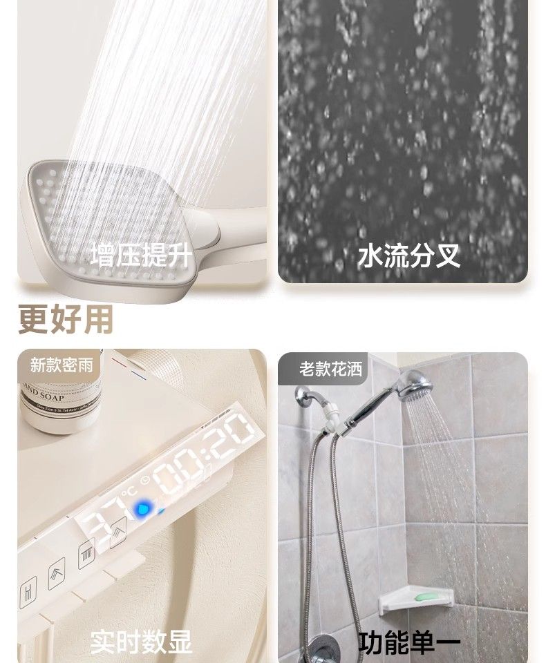 惠達數顯鋼琴按鍵花灑淋浴圓管方頂家用精銅主體衛生間沐浴花灑