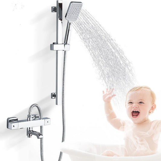 北歐全銅智能恆溫閥衛生間冷熱花灑電熱水器淋浴水龍頭混水閥開關