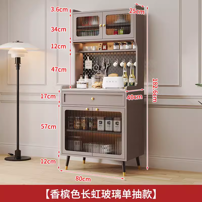 岩板餐边柜实木意式现代简约一体靠墙收纳储物柜厨房橱柜茶水柜子