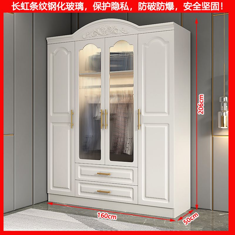 奶油风玻璃门衣柜家用卧室出租房经济型储物收纳柜子组装大衣橱
