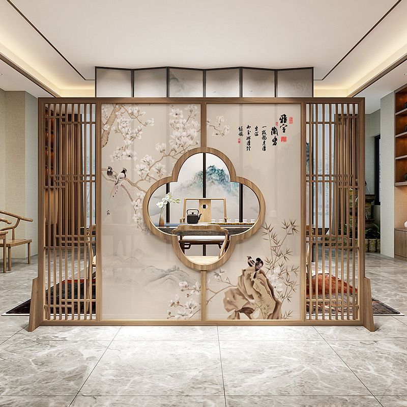 中式屏風隔斷客廳進門遮擋辦公室臥室大廳入戶玄關鏤空實木座屏