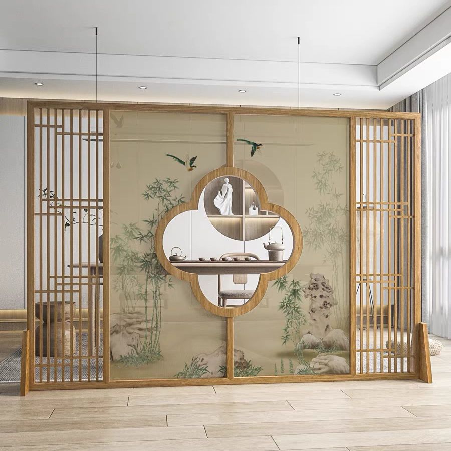 中式屏風隔斷客廳進門遮擋辦公室臥室大廳入戶玄關鏤空實木座屏
