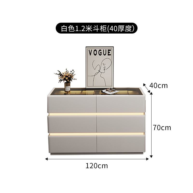 奶油风斗柜一体梳妆台卧室小户型极窄带灯可转角六斗收纳柜化妆台