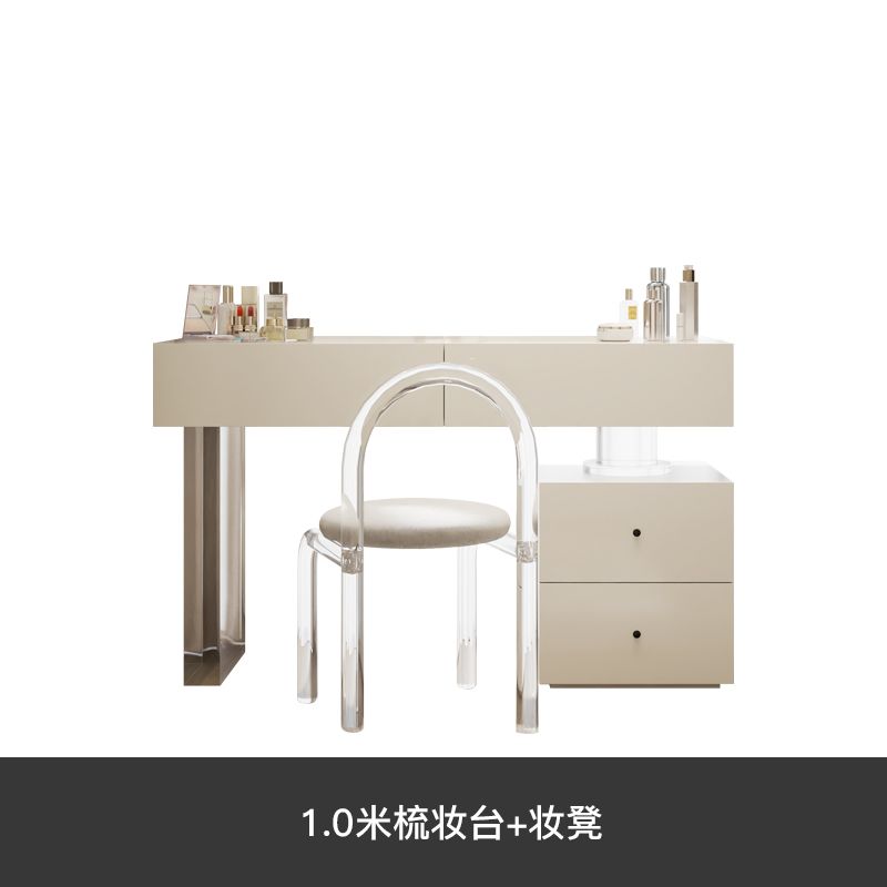 亞克力梳妝檯臥室現代簡約高級感奶油風網紅大圓鏡小戶型化妝桌子