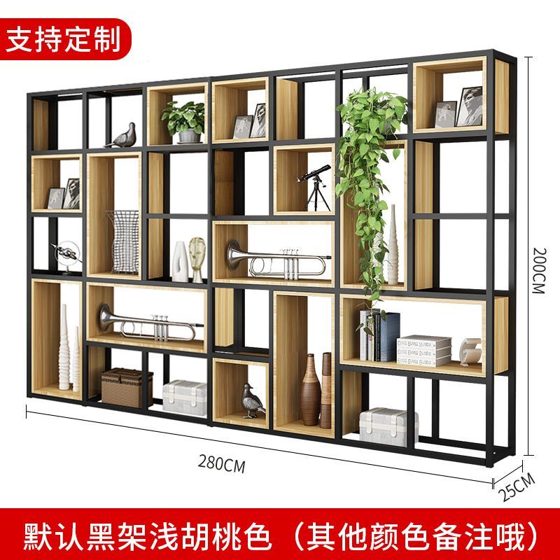 美式铁艺置物架落地屏风隔断客厅实木书架办公室多层展示架收纳架