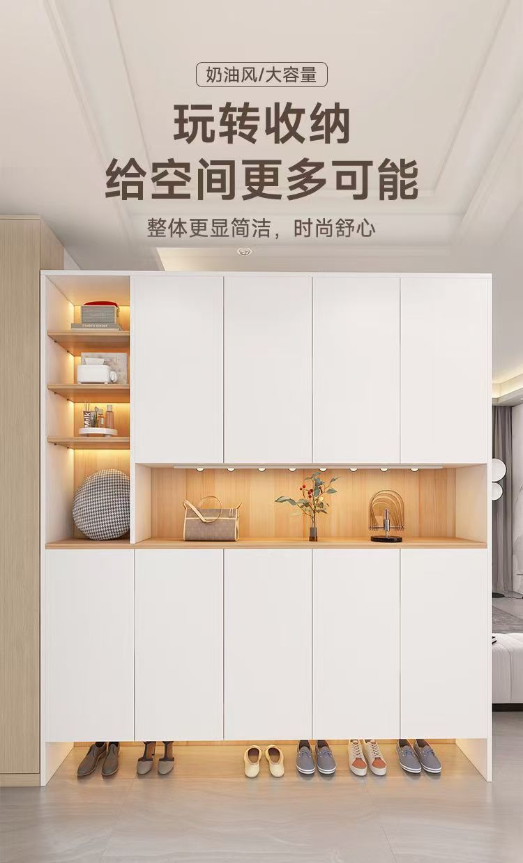 實木奶油風鞋櫃收納櫃一體家用客廳入戶簡約時尚儲物櫃網紅玄關櫃