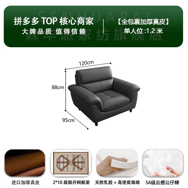 森华派真皮沙发客厅大小户型北欧现代简约轻奢三人位直排铁艺沙发