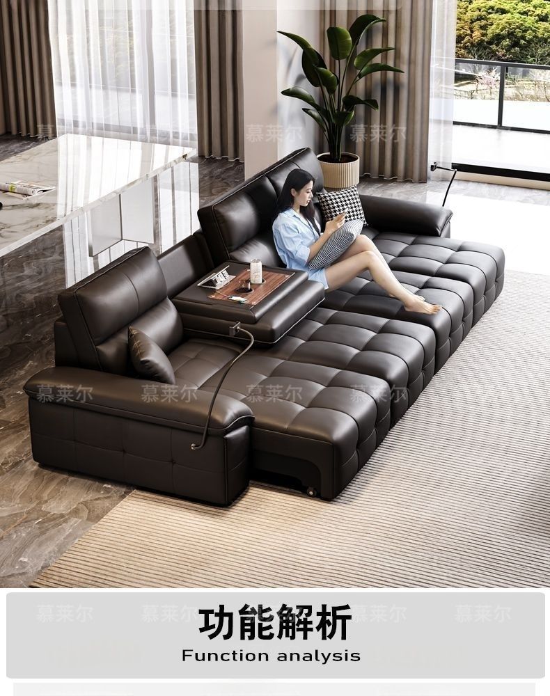 勞倫斯電動功能沙發牀真皮意式輕奢靠牆客廳小戶型伸縮翻背沙發牀