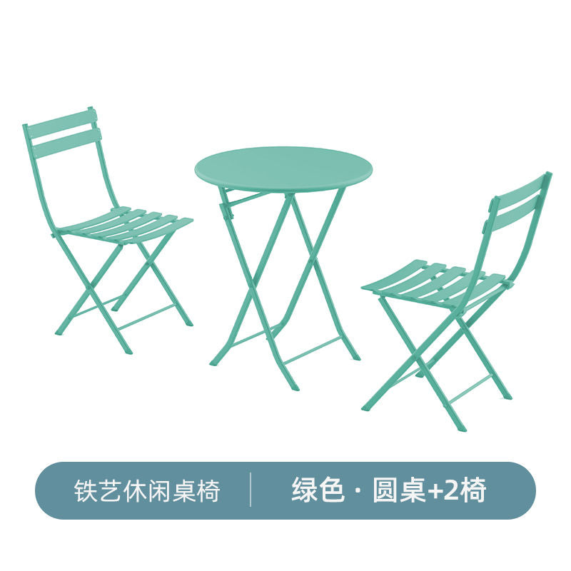 户外桌椅可折叠组合室内圆桌组合三件套露台户外折叠休闲铁艺桌子