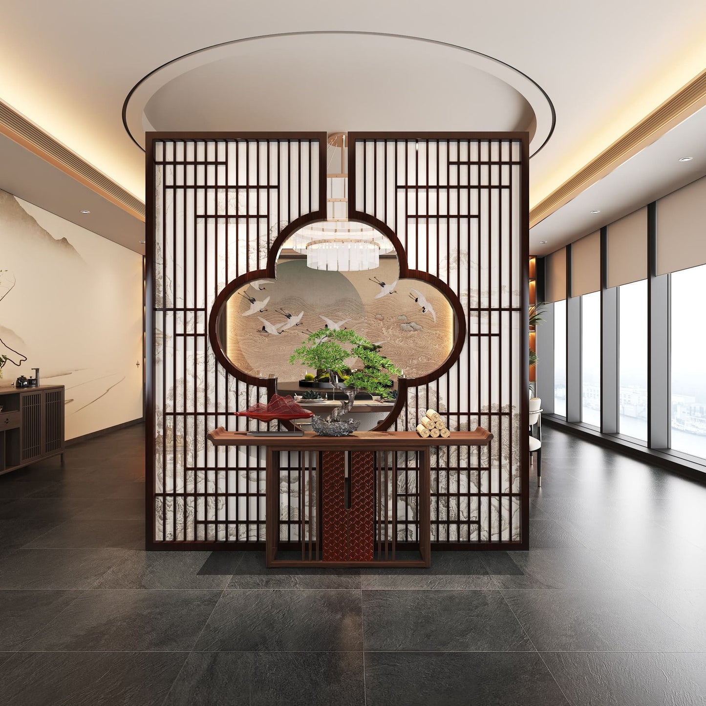 新中式實木屏風隔斷客廳玄關裝飾隔斷牆餐廳酒店背景牆格柵定製