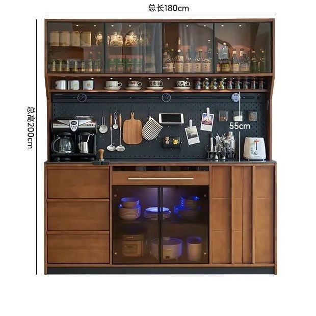 复古实木法式餐边柜靠墙一体置物柜客厅储物柜中古茶水柜双层橱柜