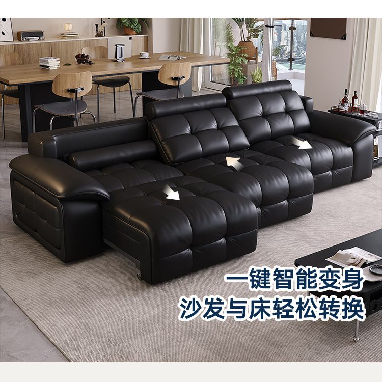 勞倫斯真皮功能沙發客廳可伸縮電動多功能兩用意式客廳智能零靠牆