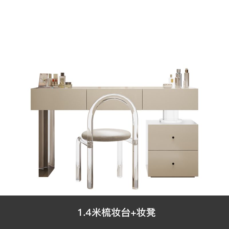 亞克力梳妝檯臥室現代簡約高級感奶油風網紅大圓鏡小戶型化妝桌子