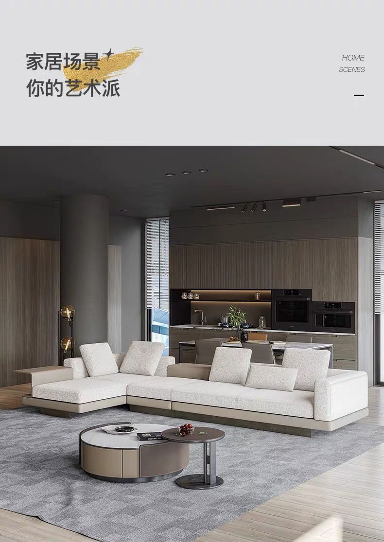 新款高端意式康納利布藝沙發現代簡約別墅客廳轉角棉麻小戶型極簡