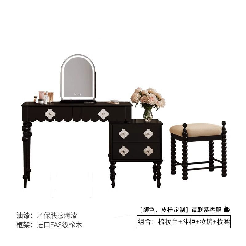 法式復古黑色簡約現代伸縮梳妝檯鬥櫃新款高級復古小戶型梳妝檯