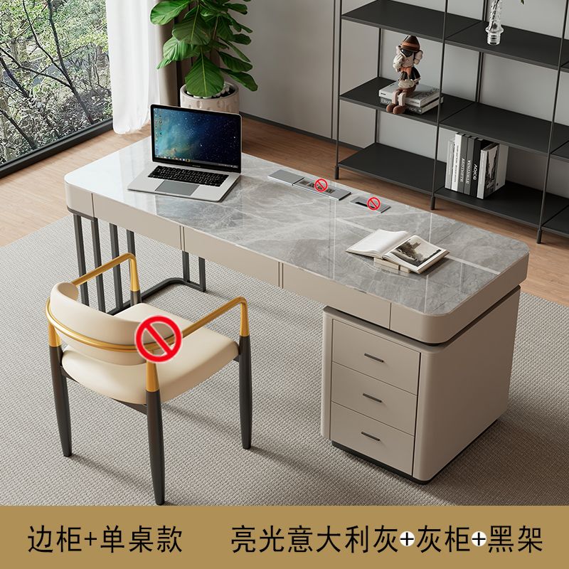 意式輕奢高端巖板書桌書椅家用現代簡約小戶型北歐辦公寫字電腦桌