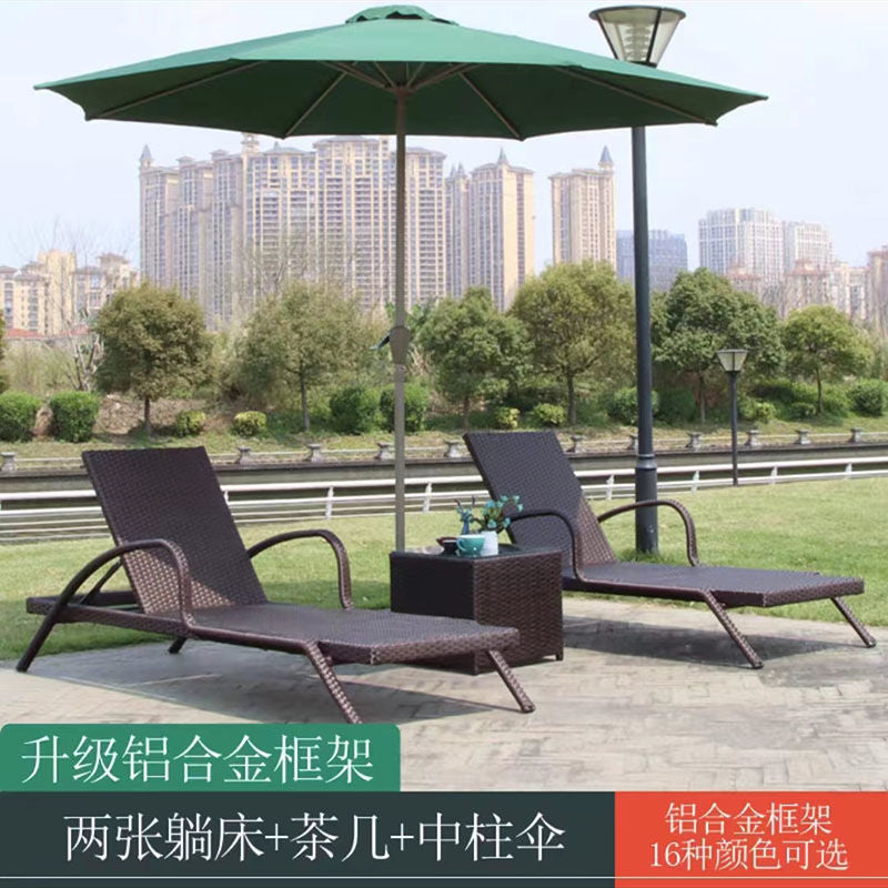 户外躺床阳台休闲藤椅室外庭院躺椅别墅游泳池躺床折叠藤编沙滩椅