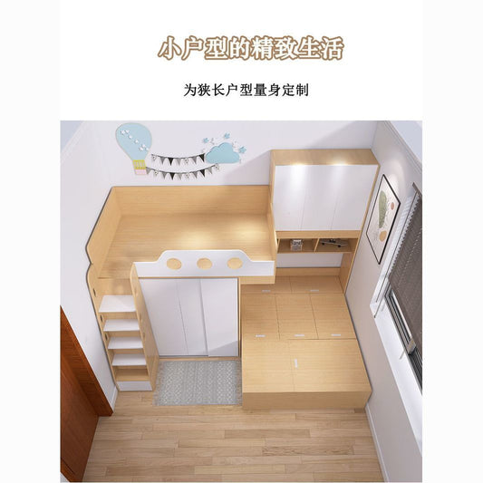 定制交错上下床多功能一体高低衣柜组合书桌双层儿童床错位小户型