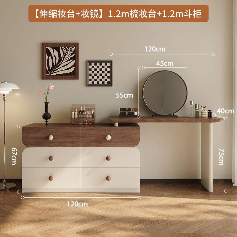 2025新款實木梳妝檯新款鬥櫃可伸縮收納一體品質奢華梳妝檯