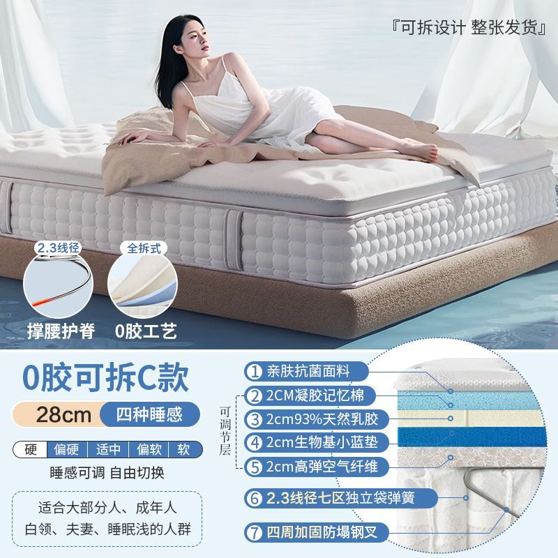 藍色記憶棉盒子牀墊超軟酒店超軟乳膠牀墊獨立彈簧席夢思壓縮捲包