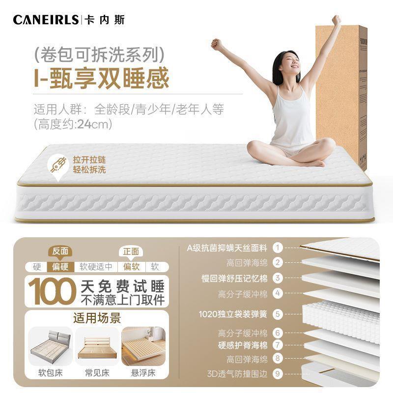 捲包盒子彈簧牀墊席夢思酷布獨立彈簧袋裝加粗護脊0膠水全可拆洗