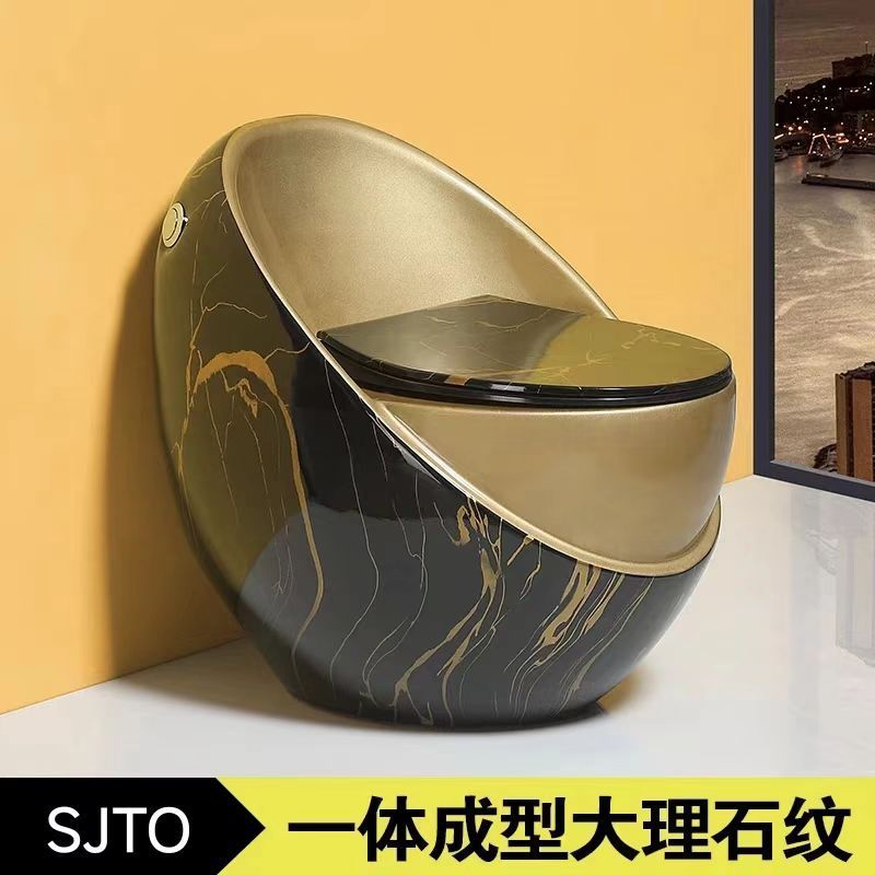 蛋形马桶卫生间家用超漩虹吸式节水防臭防堵大口径彩色陶瓷坐便器