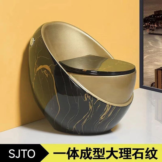 蛋形马桶卫生间家用超漩虹吸式节水防臭防堵大口径彩色陶瓷坐便器