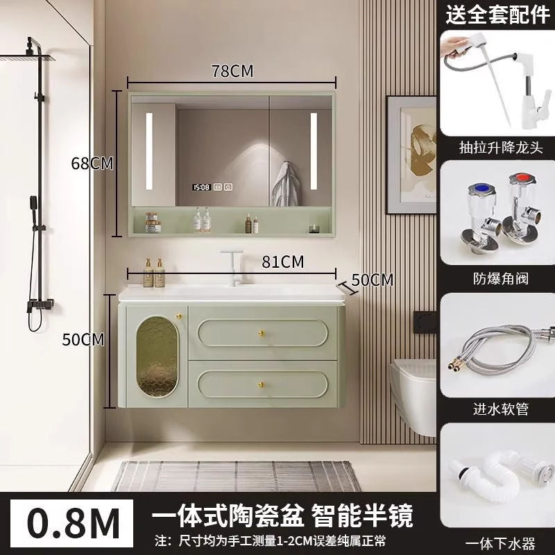 法式橡木浴室柜陶瓷奶油一体组合卫生间洗手池洗脸盆洗手盆洗漱
