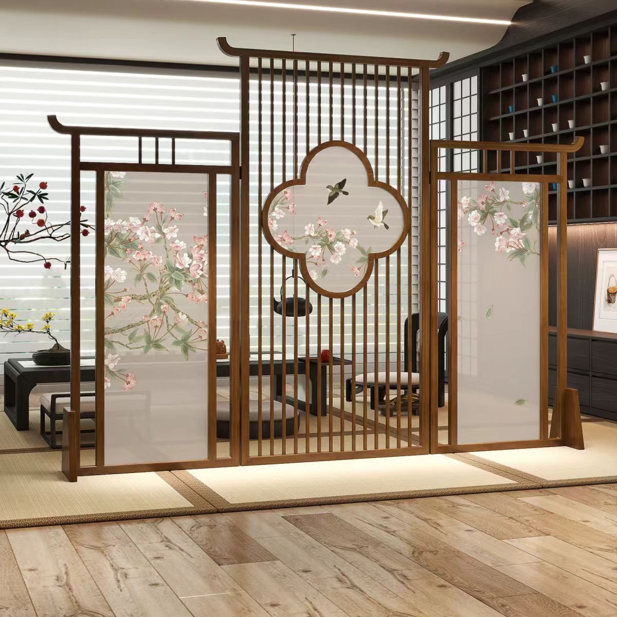 中式屏風客廳可移動進門遮擋禪意實木入戶宋代美學玄關辦公室隔斷