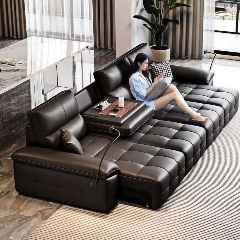 Lawrence Genuine Leather Italian Light Luxury Wall-Hugger Power Reclining Sofa Bed with Middle Flip Retractable Function