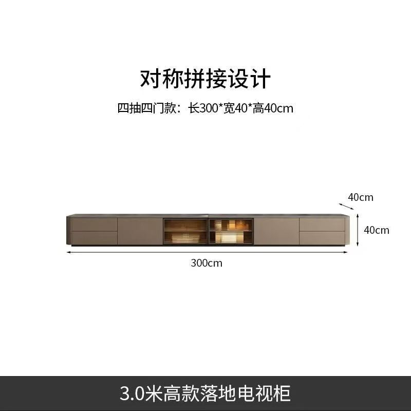 輕奢實木電視櫃簡約現代巖板客廳家用地臺地櫃意式極簡玻璃影視櫃