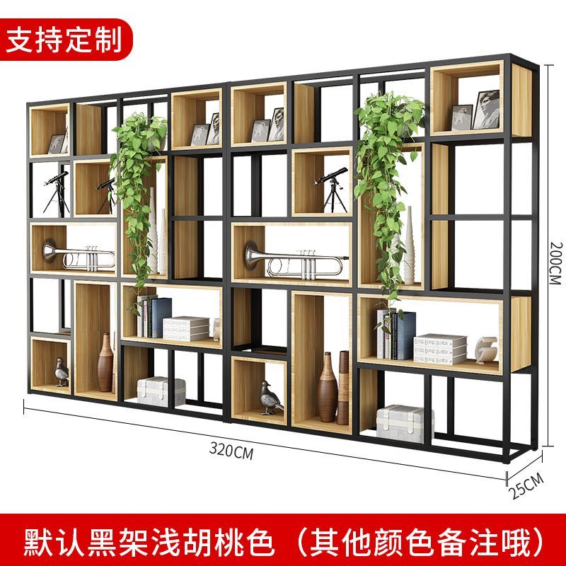 美式铁艺置物架落地屏风隔断客厅实木书架办公室多层展示架收纳架