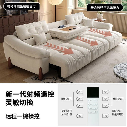 【爆款】零靠牆奶油風電動功能沙發牀小戶型客廳可伸縮雪尼爾沙發