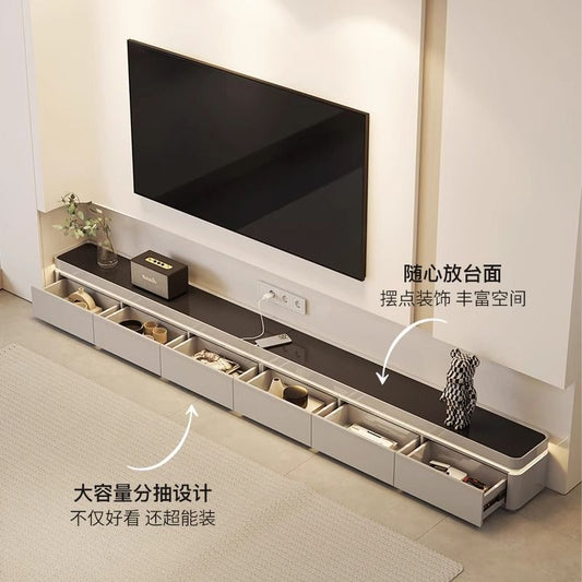 奶油风落地电视柜茶几组合现代简约客厅家用岩板轻奢烤漆电视机柜