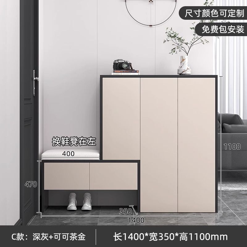 鞋櫃輕奢進門玄關櫃帶換鞋凳家用門口客廳現代簡約定製儲物收納櫃