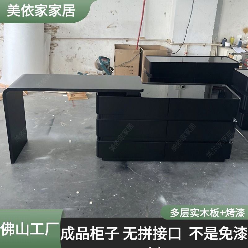 黑色梳妆台斗柜一体简约化妆桌极简书桌卧室床尾柜高级实木收纳柜