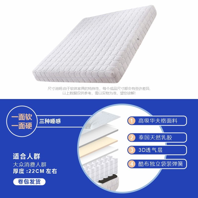 全拆洗式捲包牀墊席夢思家用軟墊1.8m獨立彈簧乳膠軟硬可調節定製