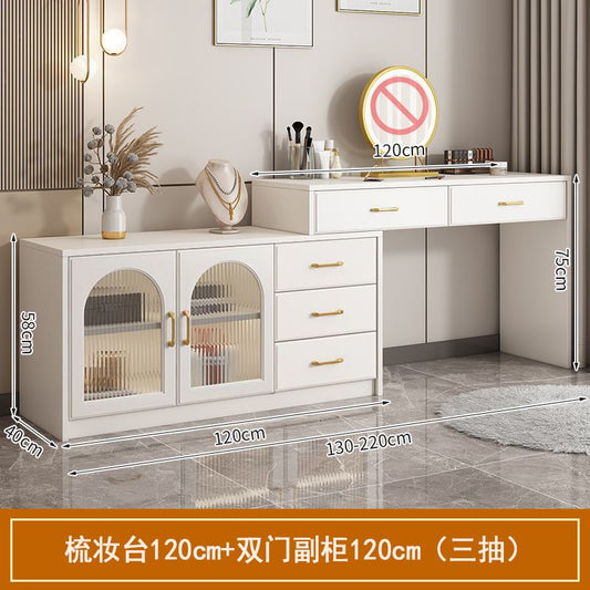 梳妆台卧室化妆台斗柜一体主卧收纳柜奶油风书桌新款可伸缩化妆桌