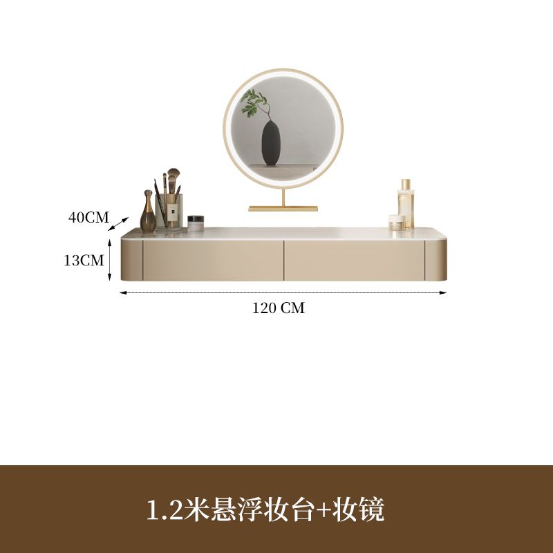 懸浮梳妝檯現代極簡臥室高級感奶油風掛壁式巖板化妝桌牀頭櫃一體
