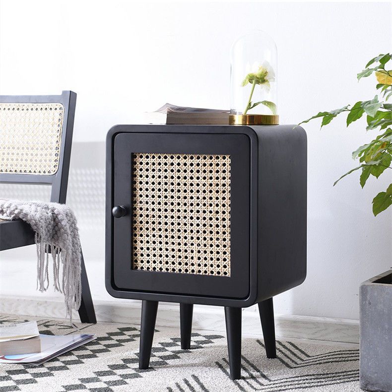 輕奢牀頭櫃簡約現代小戶型迷你實木牀頭收納臥室儲物櫃藤編牀頭櫃