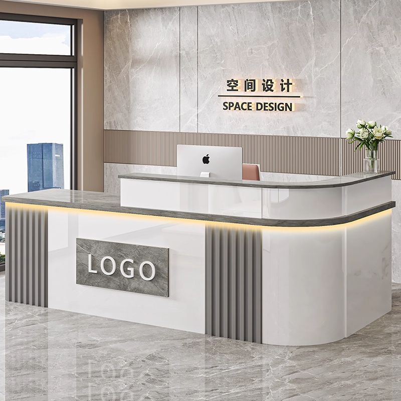 公司前台接待台中式转角吧台收银台服装店商用柜台办公桌简约现代