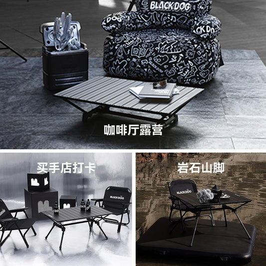 BLACKDOG黑狗戶外摺疊桌黑化鋁合金桌子野營蛋卷桌椅便攜式露營桌