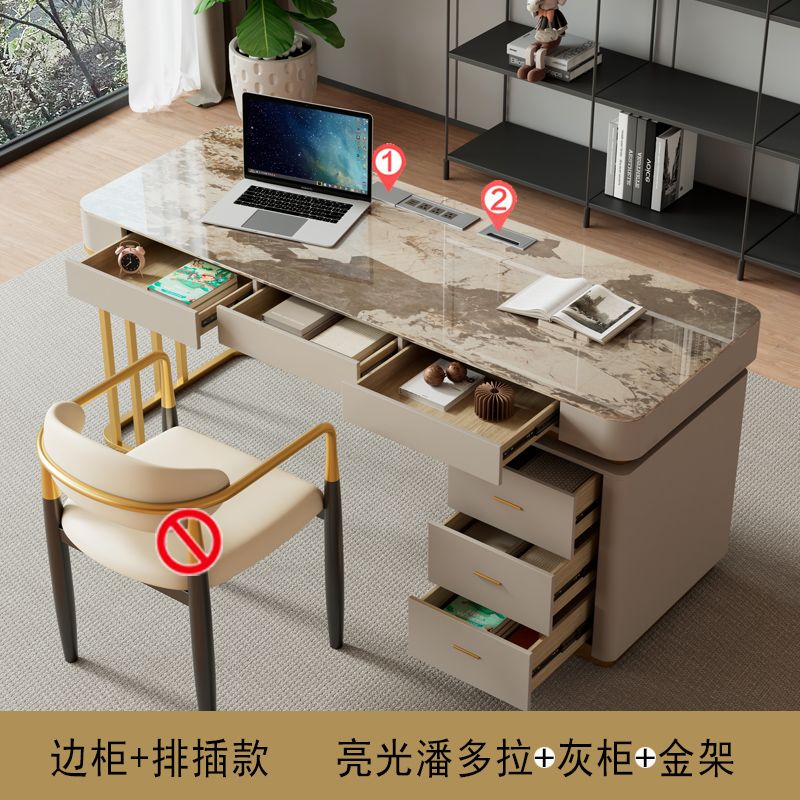 意式輕奢高端巖板書桌書椅家用現代簡約小戶型北歐辦公寫字電腦桌