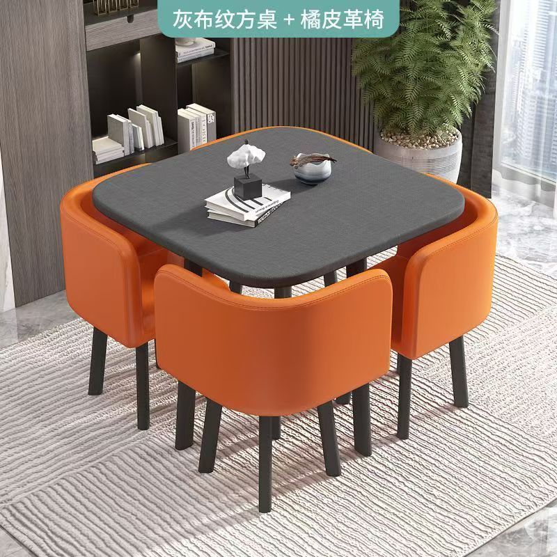 家用收纳小户型餐桌洽谈桌椅接待简约餐桌椅组合圆桌可收纳餐桌