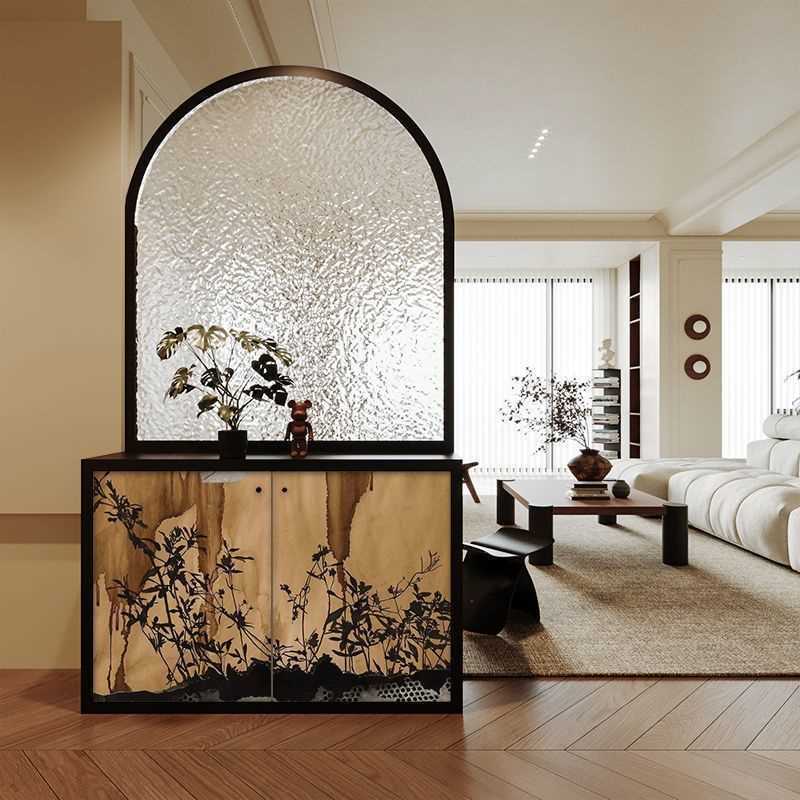 法式南洋風植物實木屏風櫃入戶鞋櫃玻璃屏風隔斷客廳餐廳玄關置物
