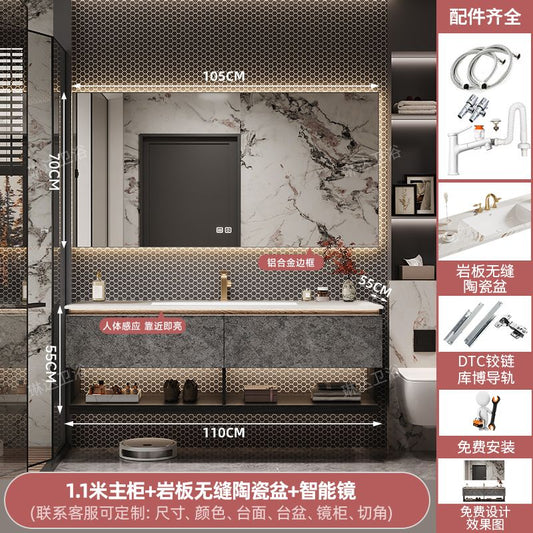 高端現代輕奢浴室櫃組合實木酒店風衛生間大理石洗漱臺洗手洗臉盆