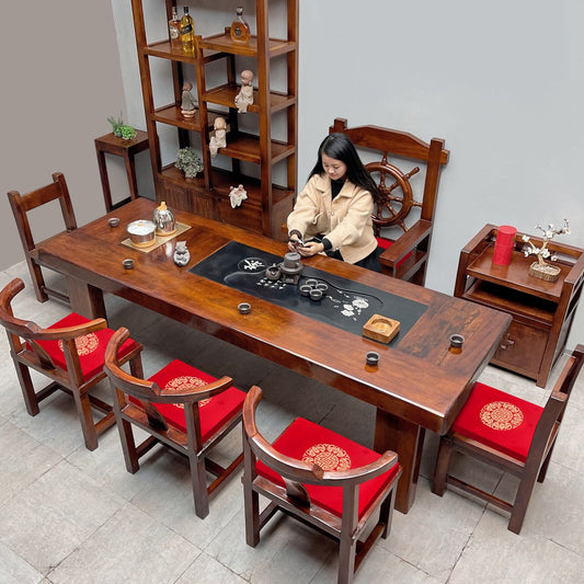 茶台实木老船木茶桌椅组合一桌五椅茶几泡茶桌子烧水壶一体办公室
