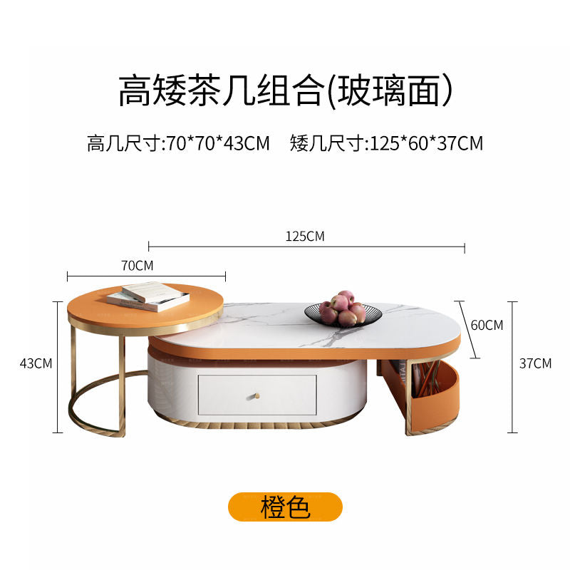 北欧轻奢椭圆形茶几电视柜组合后现代客厅简约大理石绿色伸缩设计